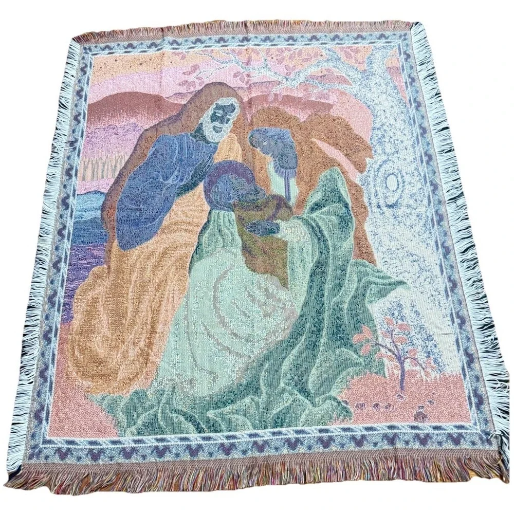 VTG American Weaver's A Child Is Born‎ Mary Joseph Jesus Tapestry Throw Blanket